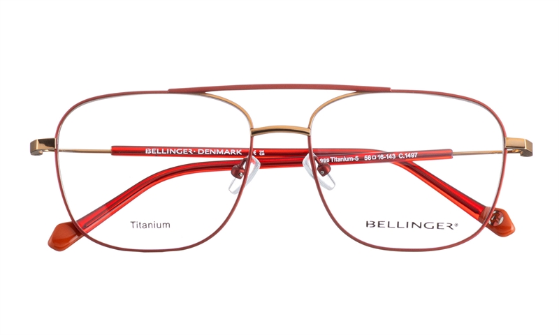 BELLINGER LESS-TITANIUM-5 Brillestel (Form: Firkantet - Farve: Rød)